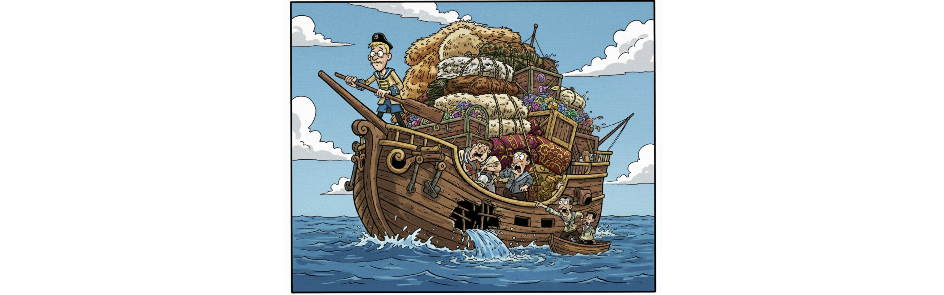 Капитан корабля,который слишком горд чтобы признать, что его галера тонет и он не справляется с управлением. Капитан продолжает плыть, делая вид, что не замечает пробоены и никакой проблемы нет. Хотя всем вокруг очевидно, что нужно спасаться и что-то предпринимать. Вопрос Потонет ли корабль? уже не стоит. Он потонет, это просто вопрос времени.